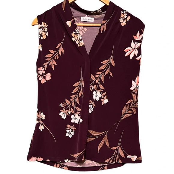 Calvin Klein sleeveless top size medium (M), floral design purple, sleeveless - Picture 1 of 5